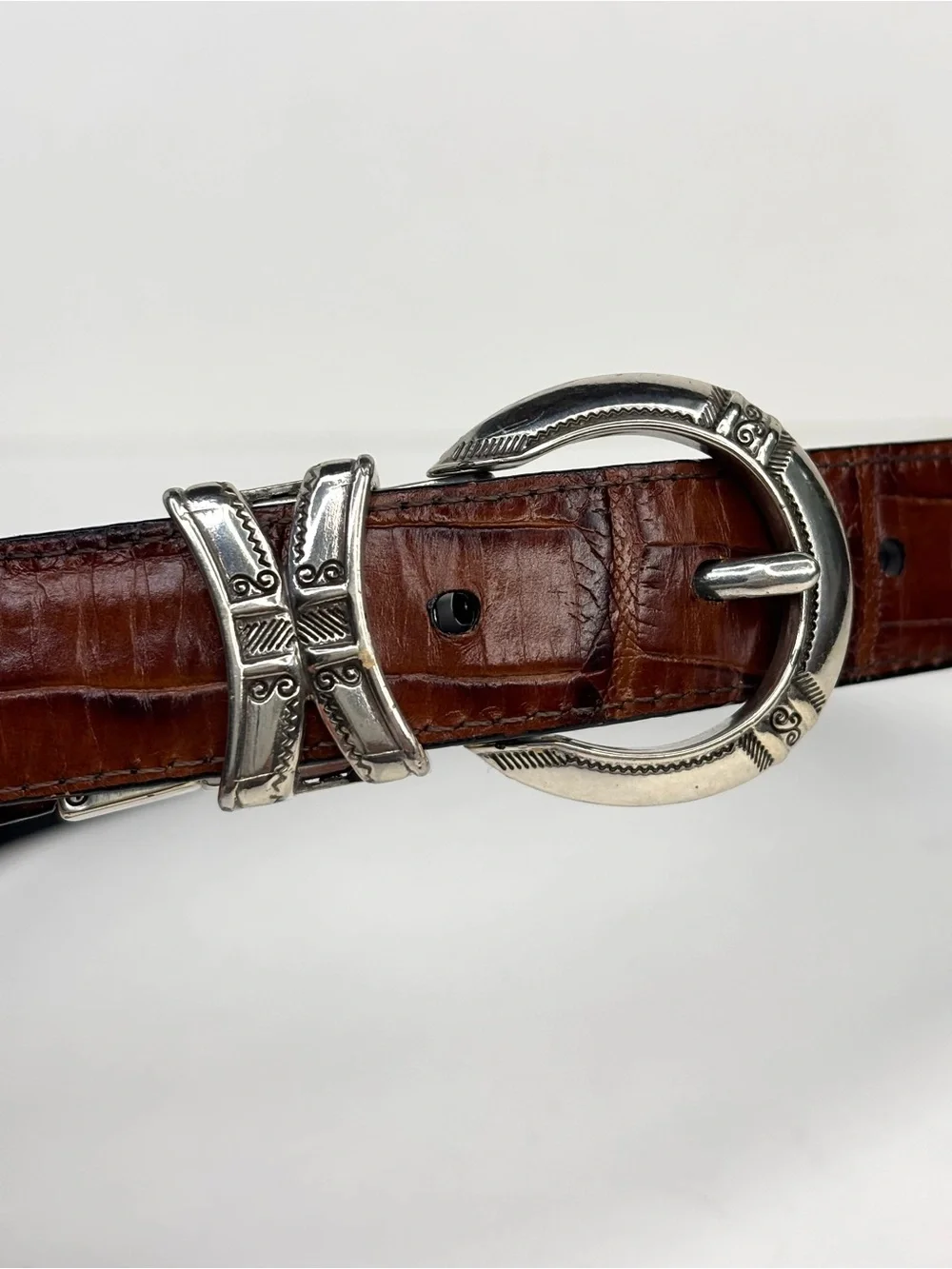 Vintage Brighton Reversible Croc-Embossed Leather Belt Brown Black B40155 30 / M